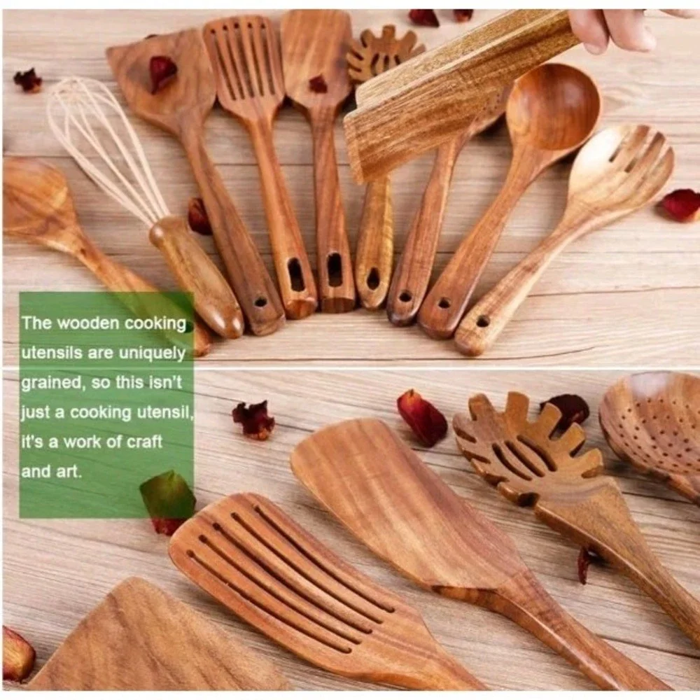 Kitchen Utenails Set‎ with Holder,Kitchen Wooden Utensils for Cooking 11 Piece